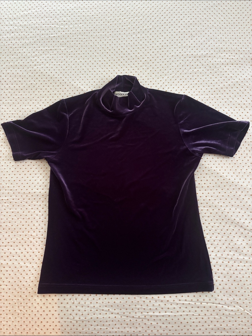 Short-Sleeve Velvet Turtleneck Shirt - Deep Purple